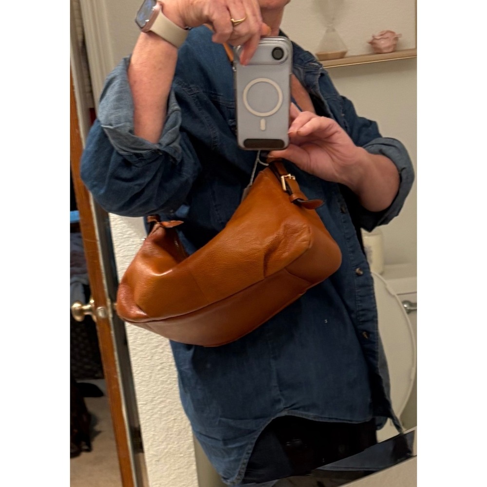 Kattee Brown Pebbled Leather Hobo Shoulder Bag Gold Hardware Zip Pocket